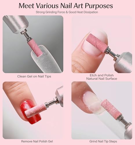 sengcengs 100 Stück Kleine Nagelschleifbänder #240, Mini Schleifkappen mit 2pcs 3mm Bohrer, Grit Schleifbänder mit Polieren Natürliche Nägel und Reinigung Nagelhaut, Nageldesign, Nagelkunst