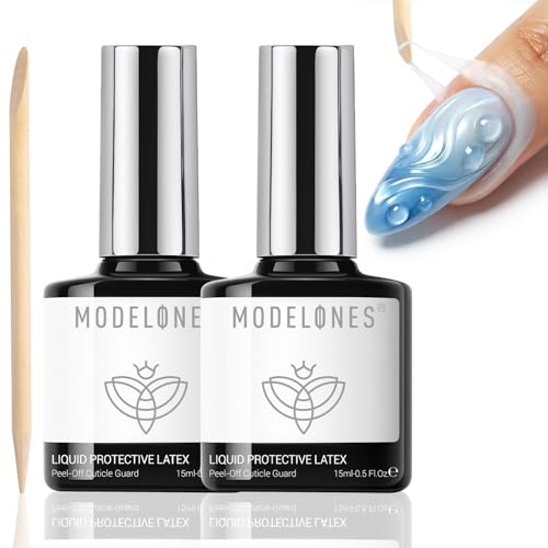 modelones 2Pcs Gel Polish Liquid Latex for Nails 15 ml Peel Off Base Coat Nail Polish Barrier with Stick Fast Dry Cuticle Guard Skin Protector for Fingers