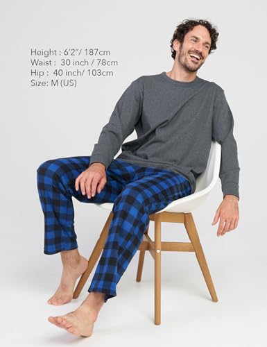 LAPASA Men's Fleece Pajama Set Top Bottom Pants Plaid Shirt Long Sleeves Sleepwear Pocket Lounge Nightwear PJ Warm M1292