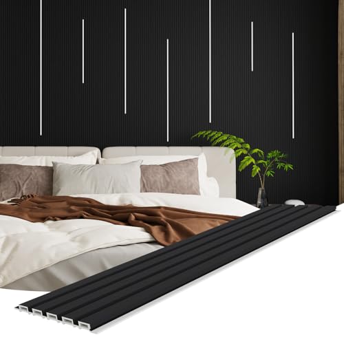 Carlo Schdoo WPC Wall Panels, 16-Pack 48 × 6 Inch 3D Wall Panels for Interior Wall Décor, Modern Accent Wall Panels for TV Background, Office Spaces, Living Room (Matte Black)