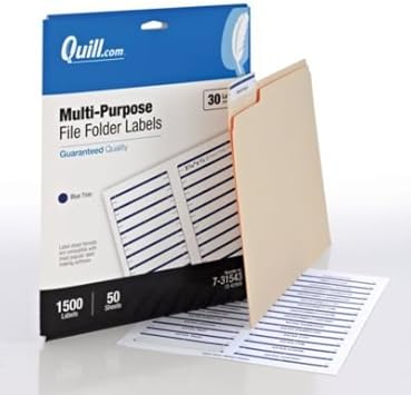 Quill Brand 731543 Laser/Inkjet File Folder Labels, 2/3-Inch X 3-7/16-Inch,  Blue, 30 Labels/Sheet