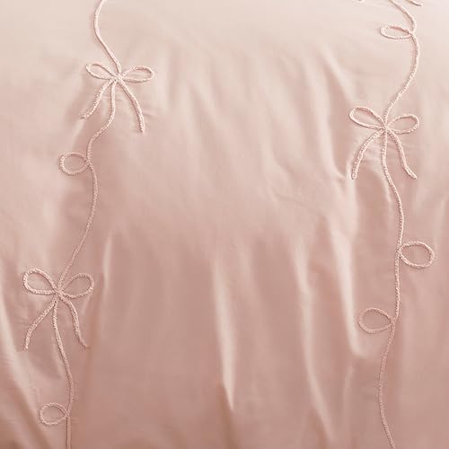Peri Home Bow Bedding Duvet Cover Cottage Core Vintage Country 100% Cotton 3-Piece Set, King, Blush Sasha Bows