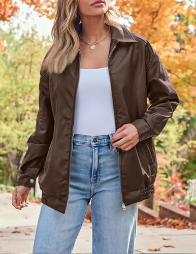 Womens Oversized Leather Jackets, Autumn Winter PU Jacket Loose Zipper Long Sleeve Jacket Coat Solid Color2