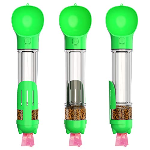 Image of A+a Pets' Dog Water Bottle, Pet Portable Water Bottle with 500ML Water Tank, Dog Food Storage, Poop Shovel & Garbage Bag, Leak Proof Button Design, Lightweight & Portable for Travel, Camping (Green)