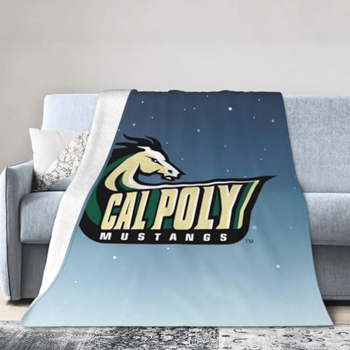 Fsugnioe Cal Poly Mustangs Fleece Blanket Very Soft Microfiber Flannel Blanket for Couch Warm and Cozy for All Seasons