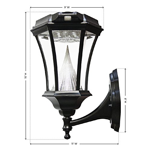 GAMA SONIC GS-94PIR-FPW Victorian Lamp with Motion Sensor Outdoor Solar Light Fixture, Pole Pier & Wall Mount Kits, Black