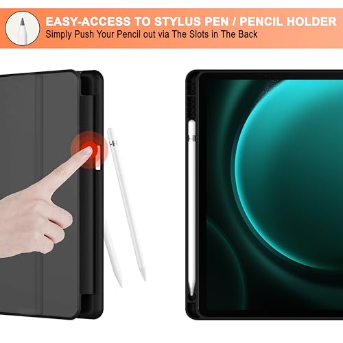 Image of CEDO Tri-Fold for Samsung Tab S9 / S9 FE (10.9 in) Smart Case Flip Cover with Multi Viewing Angles Stand | Pencil Holder | Heat Dissipation | TPU Backcover (Black)