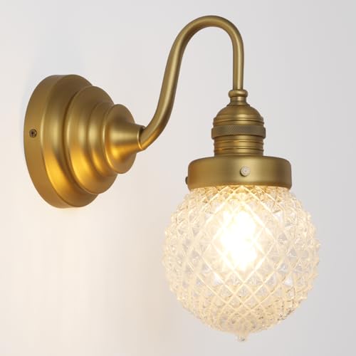 Image of Brass Gold Wall Sconce Clear Glass Bathroom Vanity Light