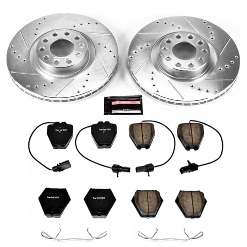 Image of PowerStop Front Brake Kit for Audi A6 Quattro 2000-04 | Audi S6 2002-03 - Drilled and Slotted Disc Rotors with Carbon-Fiber Ceramic Brake Pads Replacement, K948