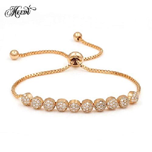 Jie Jewelry Women's Adjustable Pull Chain Tennis Bracelet (Round CZ Bezel) (Gold)