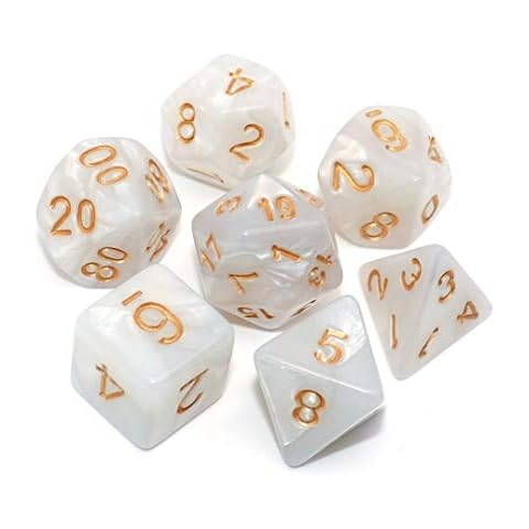 CREEBUY Polyhedral DND Dice Set Pearl White for Dungeon and Dragons D&D Pathfinder MTG 7-Die RPG Dice Cover