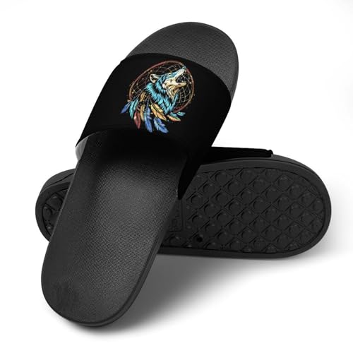 Wolf Dream-Catcher Spiritual Feathers House Sandals Non-Slip Bathroom Slippers Beach Summer Shoes for Men Women4