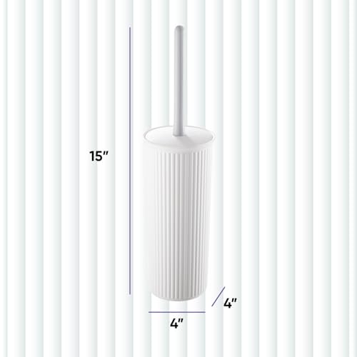 Image of Superio Ribbed Collection Toilet Bowl Brush and Holder Set, Decorative Plastic Bathroom Toilet Brush with Holder, Toilet Cleaner Scrubber, White - 2 Pack