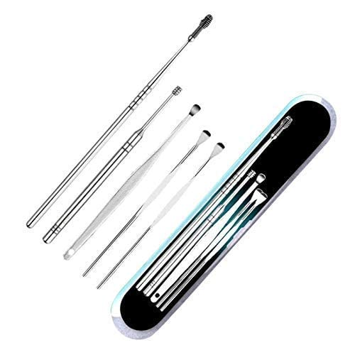Tayan Resuable Ear Cleaner Tool Set with Storage Box - Ear Wax Remover Tool Kit with Ear Curette Cleaner and Spring Ear Buds Cleaner - 6 Pc