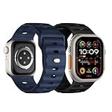 Sport Band Compatible with Apple Watch Ultra 2 Band 49mm 46mm 45mm 44mm 42mm for Men, Soft Silicone Wristbands Waterproof Replacement Strap for iWatch Series 11 10 9 8 7 6 5 4 3 SE Ultra 3 2 1, 2 Pack