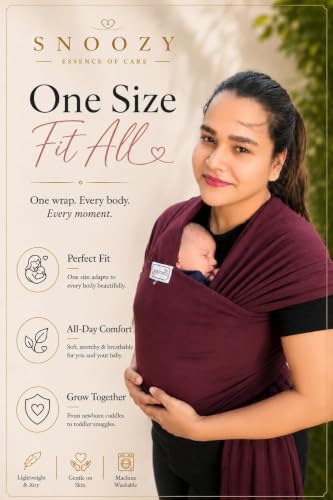 Image of Snoozy Classic Kangaroo Wrap Baby Carrier - Soft Stretchy Cherry Red Sling | Ergonomic lightweight hands-free infant carrier. Ideal for newborn kangaroo mother care and added neck support.