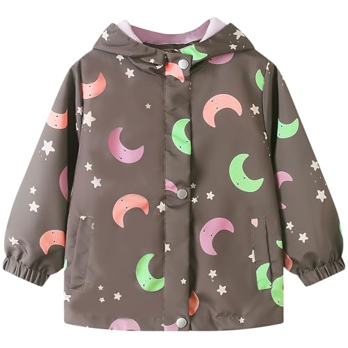 JinBei Wasserdicht Softshelljacke Mädchen Kinder Regenjacke Windjacke Übergangsjacke Jacke mit Weichesfütterung Kapuzenjacke Wanderjacke Outdoorjacke für 2 3 Jahre, Grey Moon Sterne
