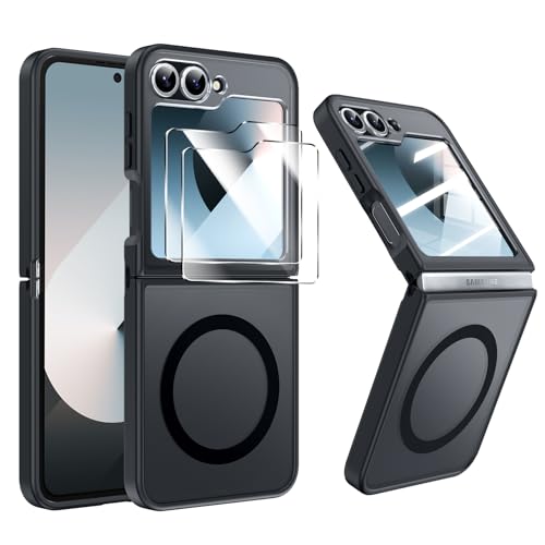 Coque Samsung Z Flip 6 LeYi MagSafe noire avec 2 verres trempés protège-écran