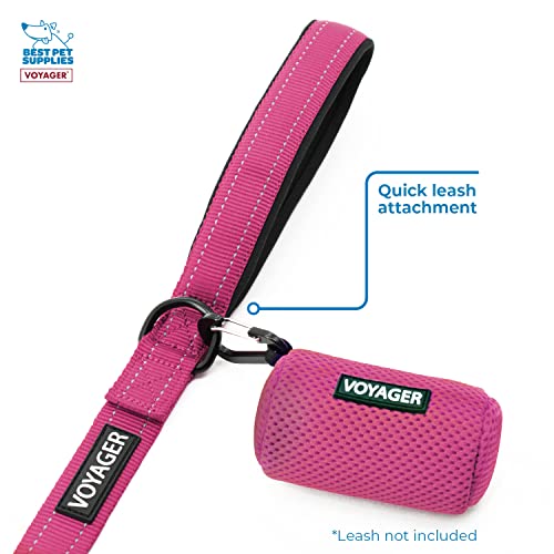 Image of Best Pet Supplies Dog Poop Bag Holder Leash Attachment with Reusable Dispenser for Travel, Walking, Park, and Outdoor Use, Durable with Clip-On - Fuchsia, Mesh Dispenser w /15 Bags