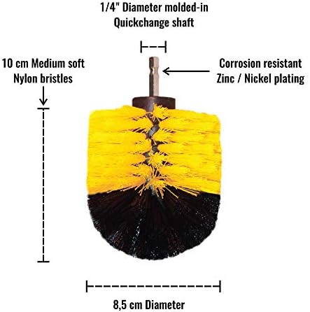 Premium Drill Brush For Professional Cleaning - Medium Soft, Yellow, 8.5 cm. Doesn't Scratch Surfaces. Suitable for Tile, Grout, Bathtub, Shower, Fiberglass, Porcelain Cleaning