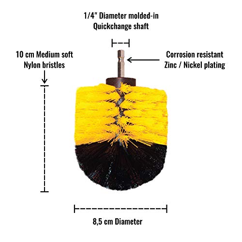 Kornely Brosse de perceuse de qualité supérieure pour Nettoyage Professionnel-Medium Doux,Jaune 8,5cm ne Raye Pas Les Surfaces-pour Le carrelage,Le Joint,la Baignoire,la Douche,la Fibre de Verre