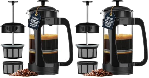Image of ESPRO Light P3 French Press Coffee Maker - Patented Double Micro-Filter for Grit-Free Brew, Heat Resistant thicker Borosilicate Glass Coffee press - (Black, 32 oz) (Pack of 2)