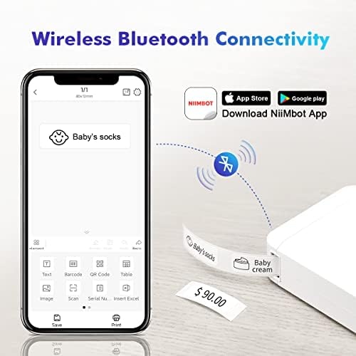 Small Smart Label Maker D110 with a Roll Paper, Wireless Bluetooth 15mm Wide Sticker Printer for NIIMBOT App, Easy to Print Name, Text, Cable labels, Price tags, Barcode, Emojis, Symbols