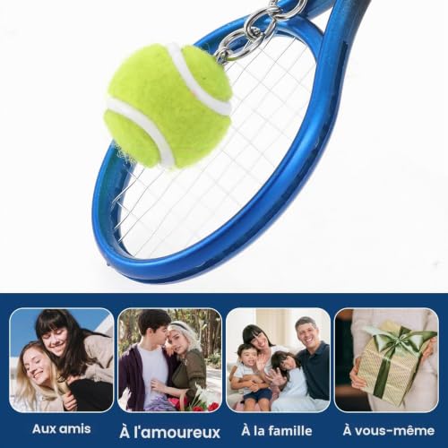 Bruislard Porte-clés, nouveauté raquette de tennis porte-clés, porte-clés sportif créatif, pendentif balle de tennis porte-clés pour les amateurs de sport cadeau (or), bleu, S – vue 6
