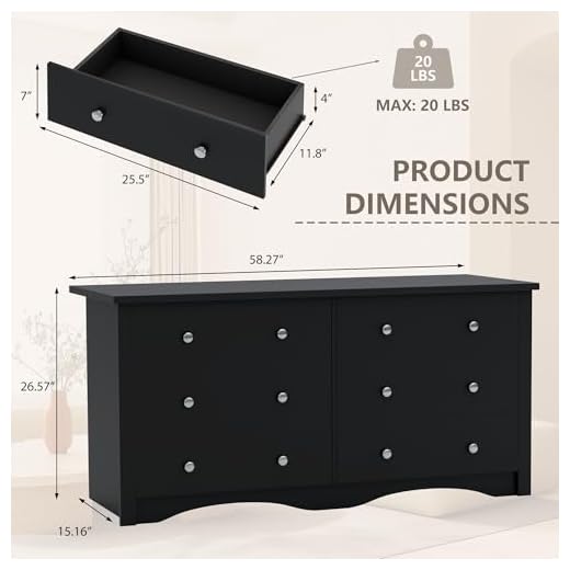 Modern Black 6-Drawer Dresser for Home