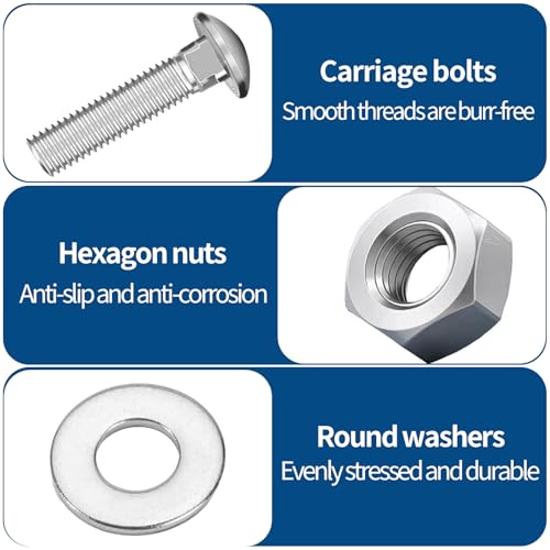 20 Stück Schlossschrauben M6 x 80, Torbandschrauben mit Muttern und Unterlegscheiben Schlossschrauben Set Geeignet für Heimdekoration Industriebau