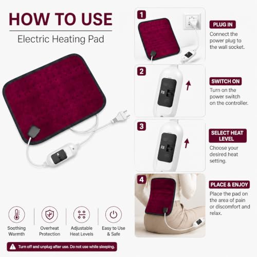 Image of MCP Healthcare Velvet Heating Belt Three Heating Temperature Control Device, Low, Medium & High, Adjustable, Heat Therapy Reliever For All Kind Arthritis, Muscle Spasm & Increase Blood Circulation (Wine)