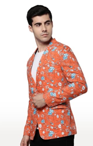 Image of SHOWOFFFF Men Printed Front-Open Casual Blazer | Notched Lapel Full Sleeves Cotton Blazer for Mens | Slim Fit Regular Length Blazer for Men's