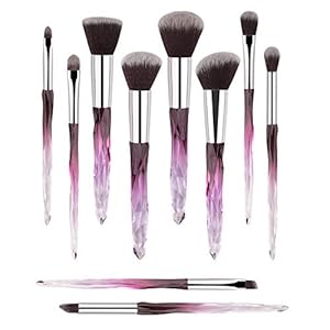 Premium Makeup Brush Set, 10pcs Complete Synthetic Kabuki Eye Shadow Concealer Make Up Brushes Beautiful Crystal Handle (Purple)