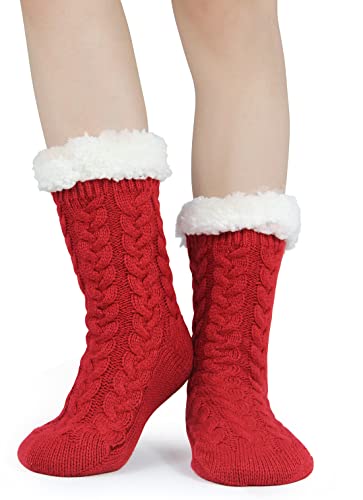 Image of Slipper Socks for Women with Gripper - Winter Non Slip Thick Fuzzy Socks - Warm Cozy Christmas Gift