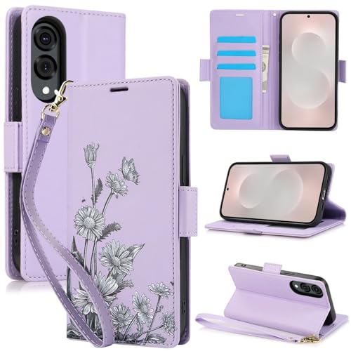 Housse Samsung Galaxy A26 5G fleurie en cuir pour organiser vos sorties en toute liberté