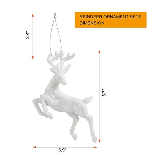 White Reindeer Ornaments For Christmas Tree, Plastic Glitter Reindeer Hanging Figurine Ornament Set Of 4 Packs For Christmas Decoration, 5.5 Inches Height (4) #TOP6