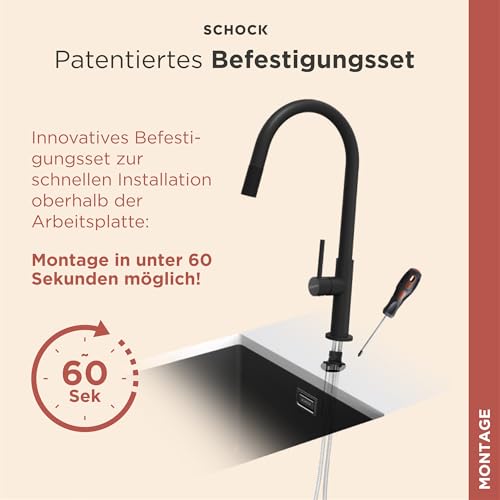 SCHOCK Wasserhahn Küche Talia Edelstahl - Küchenarmatur mit herausziehbarer Brause für Spülbecken und Waschbecken - Hochdruck Armatur Küche passend für Einbauspüle und Küchenspüle mit Mischbatterie