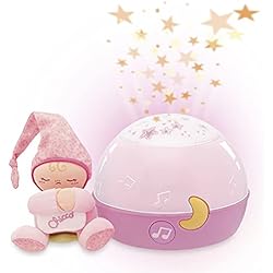 Lamparas Bebe Rosa Chicco Buenas Noches Estrellitas Rosa, Lámpara Multicolor con Luz Quitamiedos y Proyector de Estrellas Infantil con Música Relajante y Peluche Extraíble – Juguetes Bebé 0+ Meses