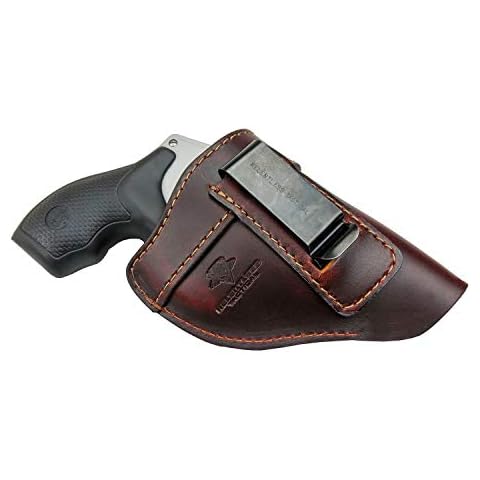 The Defender Leather IWB Holster - Fits Most J Frame Revolvers Incl. Ruger LCR, S&W 442/642, Taurus, Charter & Most .38 Special Revolvers - Made in USA - Brown - Right Handed Cover
