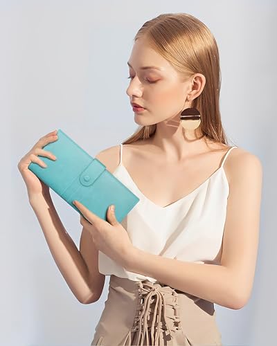 Image of FEDUS Leather Premium Long Currency Holder,Passport Holder for Unisex, Wallet with Card Holder,Id Card,Ticket,Currency,Boarding Pass Slots RFID Protected Travel Accessories Organiser, Cyan