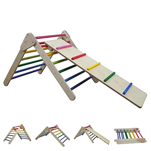 Triángulo de escalada con rampa deslizante (Color arcoíris barnizado, Con rampa)