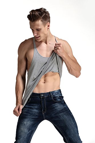 Yaker Men Gym Muscle Sleeveless Shirt Tank Top T-Shirt Bodybuilding Sport Vest Grey Large #TOP4
