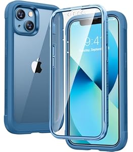 Diaclara Compatible with iPhone 13 Case, 360° Full Body with Built-in Screen Protector Touch Sensitive Shockproof Bumper Case Cover Clear-Back Designed Compatible for iPhone 13 6.1"-Blue