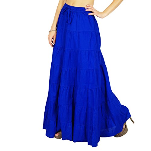 Skirt Long Maxi Skirt Beach Wear Cotton Summer Wear Clothing- 18 Royal Blue4