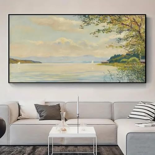 Paysage de bord de mer peinture sur toile moderne pour mur salon 80x160