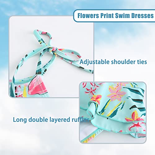 Image of Girls One Piece Swimsuits Halter Ruffled Bathing Suit for Kids Hawaiian Swimwear Leopard Swim Dress 3-16 Years
