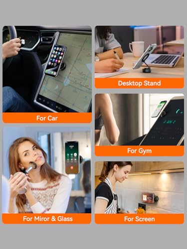 Image of CableCreation Magnetic Phone Holder Mount - 360 Rotation Vacuum Suction Cup, Compatible with MagSafe iPhones 12-15 & Android, Foldable Car /Home /Office Multi-Surface Sticky Phone Mount