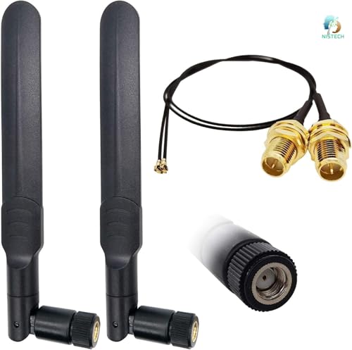 Image of NISTECH 6dBi RP-SMA LTE Flat Whip Antenna 2.4GHz 5GHz Dual Band WiFi (Pack of 2) 1.13 Cable RP-SMA Female 30cm Antenna+2 x 30CM RP-SMA IPEX-1 (2 pcs)