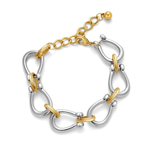 LILIE&WHITE Gold Bracelet For Women Gold And Silver Bracelet Two Tone Bracelet Adjustable Link Bracelet Trendy Chain Bracelets Fashion Gold Bracelet Jewelry