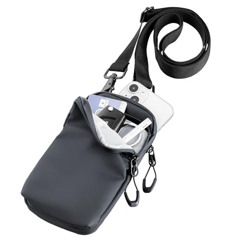 TROIKA Bolso Bandolera Negro SMARTBAG, Compartimento Grande para el Smartphone y Otro Compartimento para Otros Utensilios, con Correa y mosquetones metálicos de poliéster, Lona en Color Negro